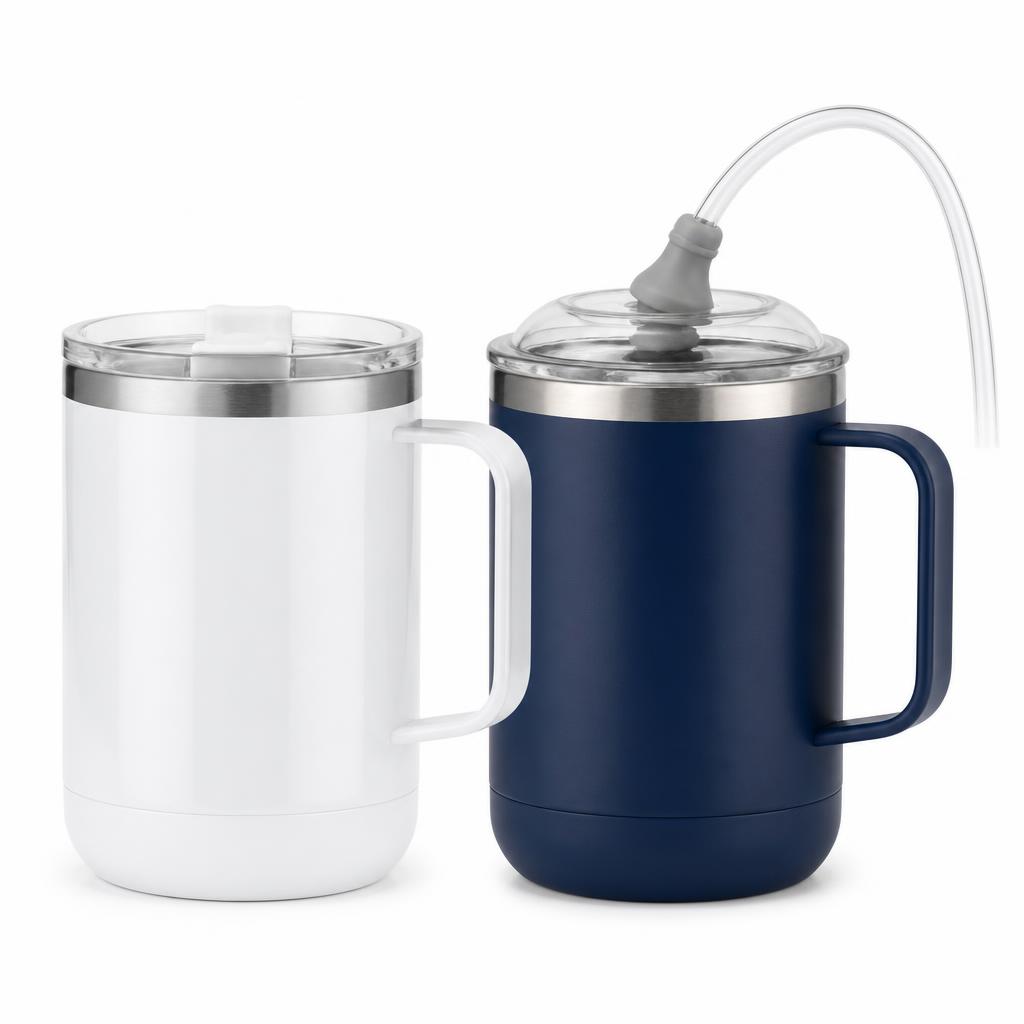 Insulated Steel No-Spill Cups with Weighted Straws, 2-Pack