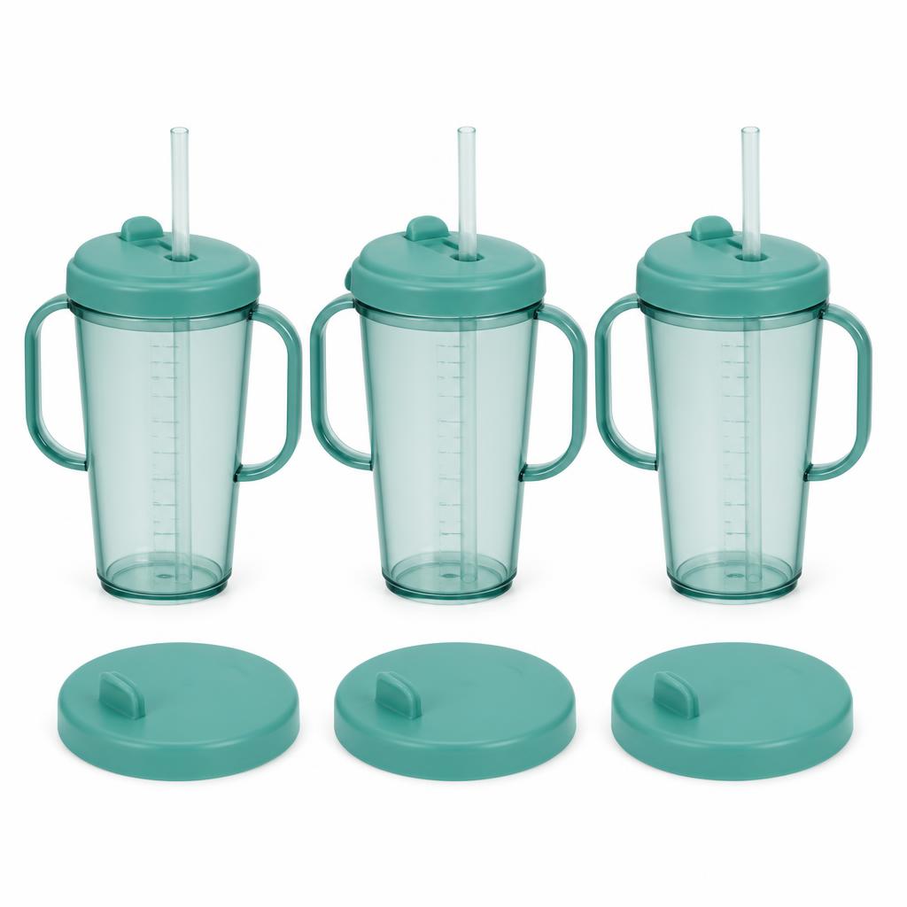 Two-Handled No-Spill Cups with Straw Lids, 3-Pack